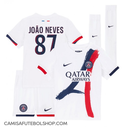 Camisa de time de futebol Paris Saint-Germain Joao Neves #87 Replicas 2º Equipamento Infantil 2024-25 Manga Curta (+ Calças curtas)